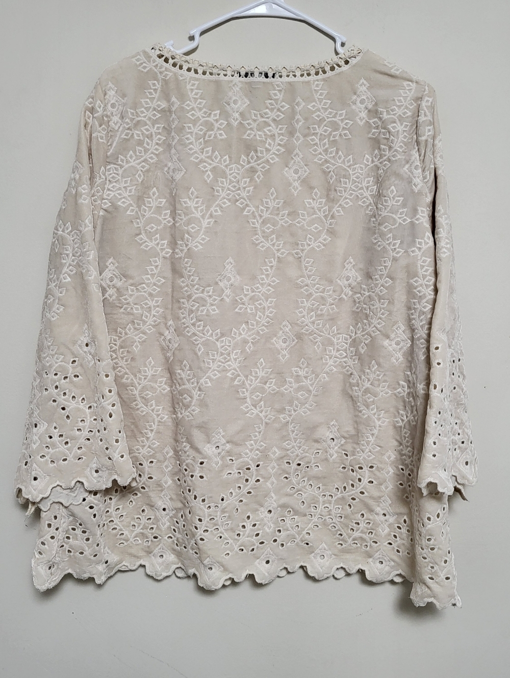 JOHN MARK Ivory Embroidered Velvet Eyelet Cotton Tunic Top - Picture 5 of 7